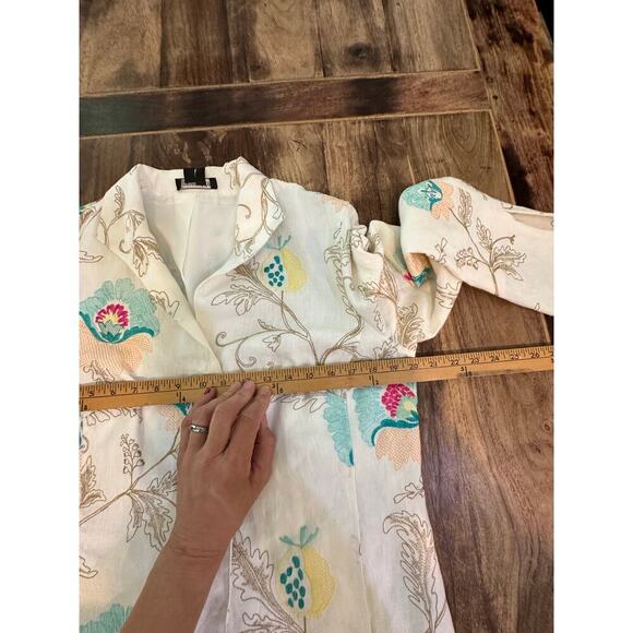 PaperWhite Women's White Long Floral Embroidered Linen Blazer Jacket Size 12 - Picture 7 of 11